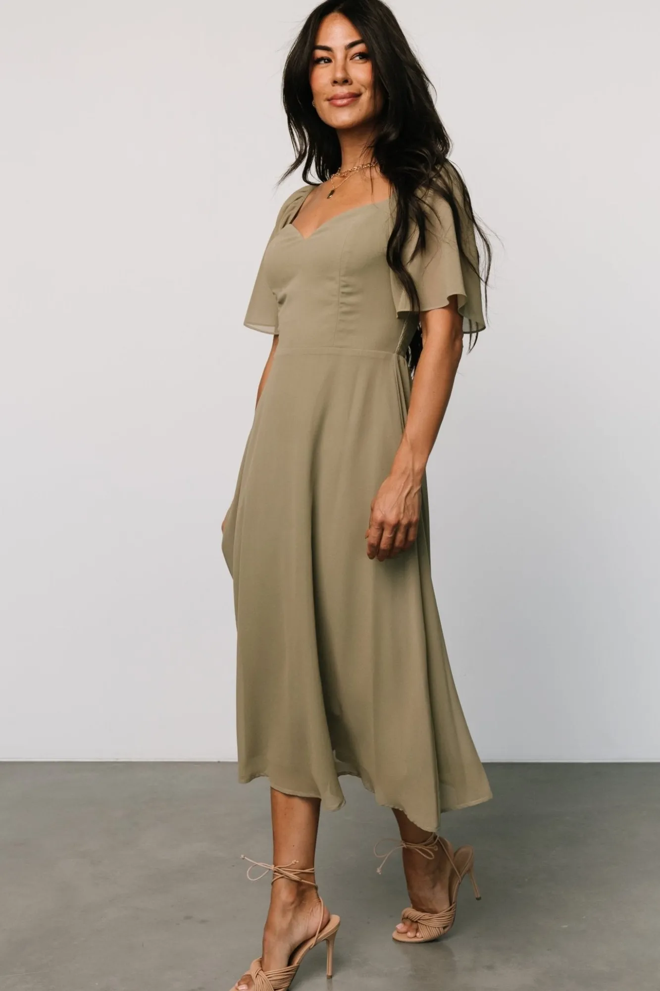 Baltic Born Colette Sweetheart Midi Dress | Dusty Olive