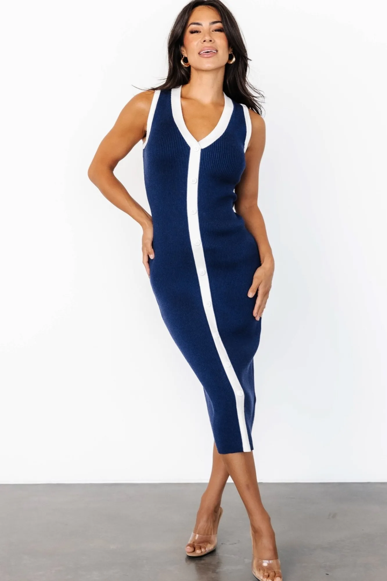 Baltic Born Coley Ribbed Button Dress | Navy + Off White