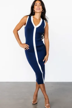 Baltic Born Coley Ribbed Button Dress | Navy + Off White