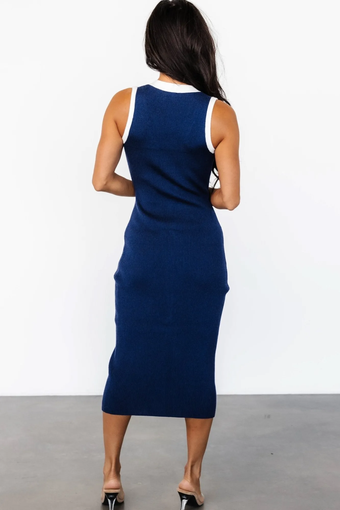 Baltic Born Coley Ribbed Button Dress | Navy + Off White