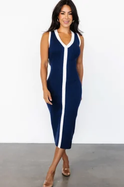 Baltic Born Coley Ribbed Button Dress | Navy + Off White