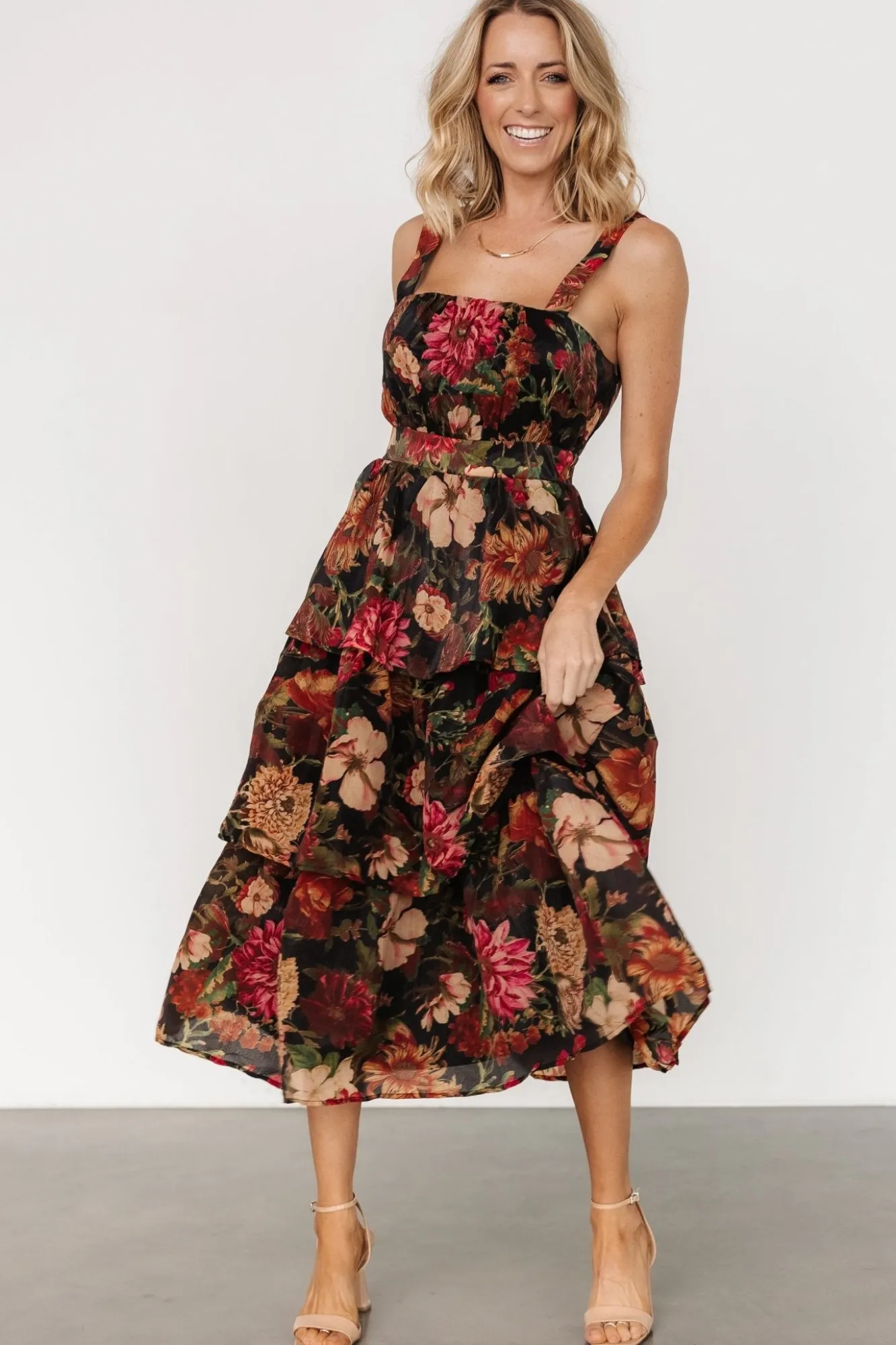 Baltic Born Cologne Tiered Dress | Black Floral