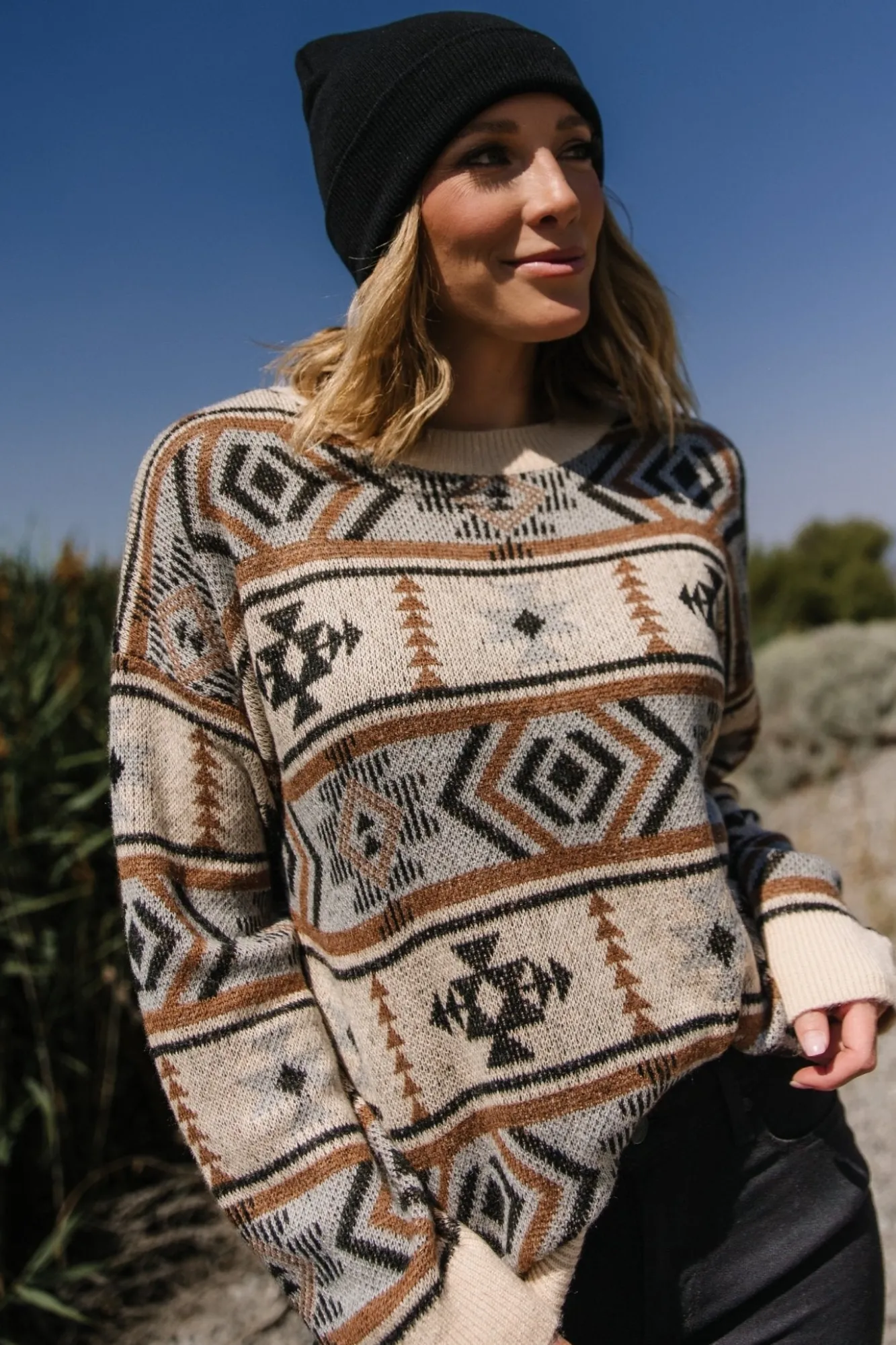 Baltic Born Conrad Knit Sweater | Tan Multi Print