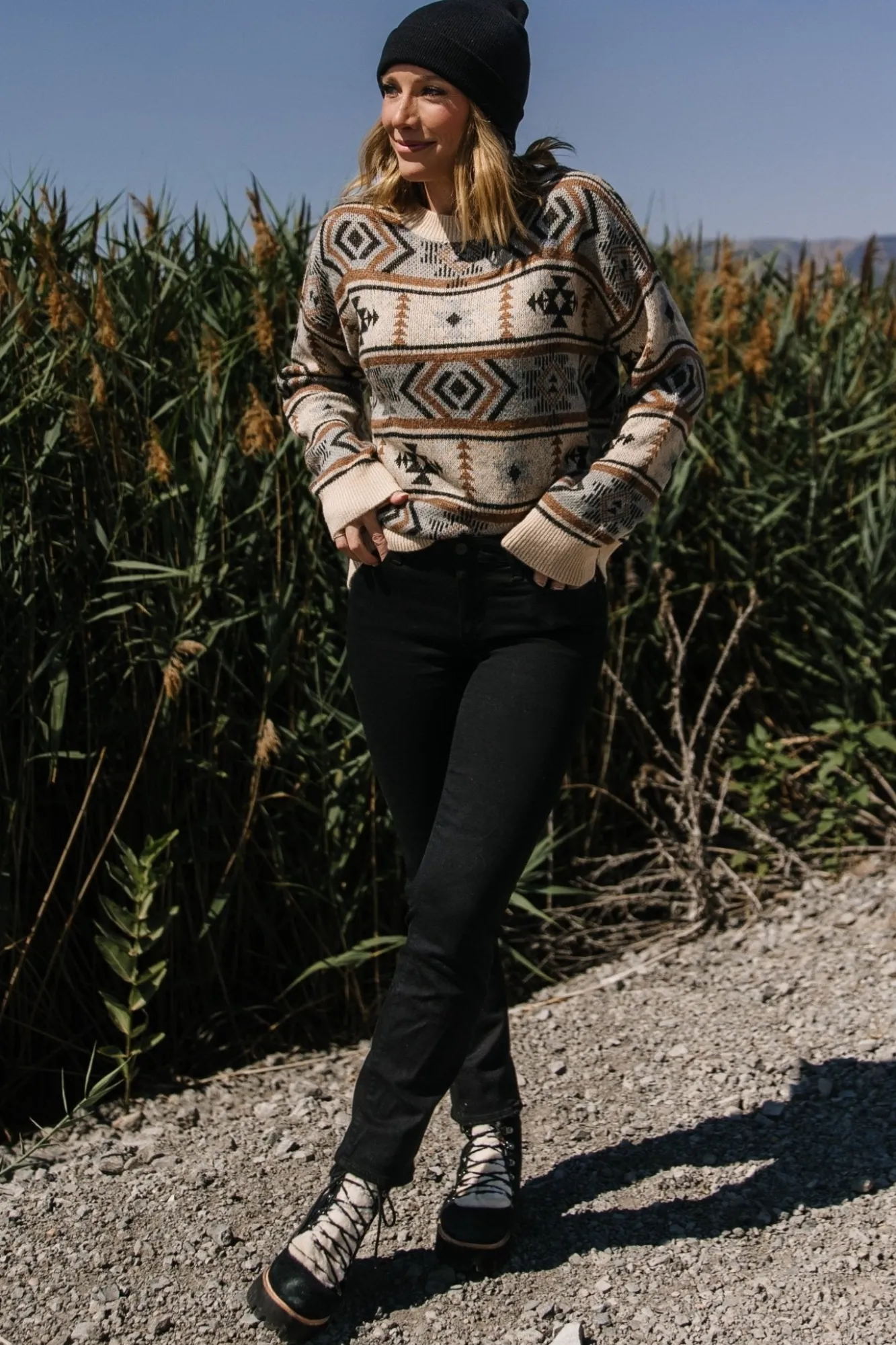 Baltic Born Conrad Knit Sweater | Tan Multi Print