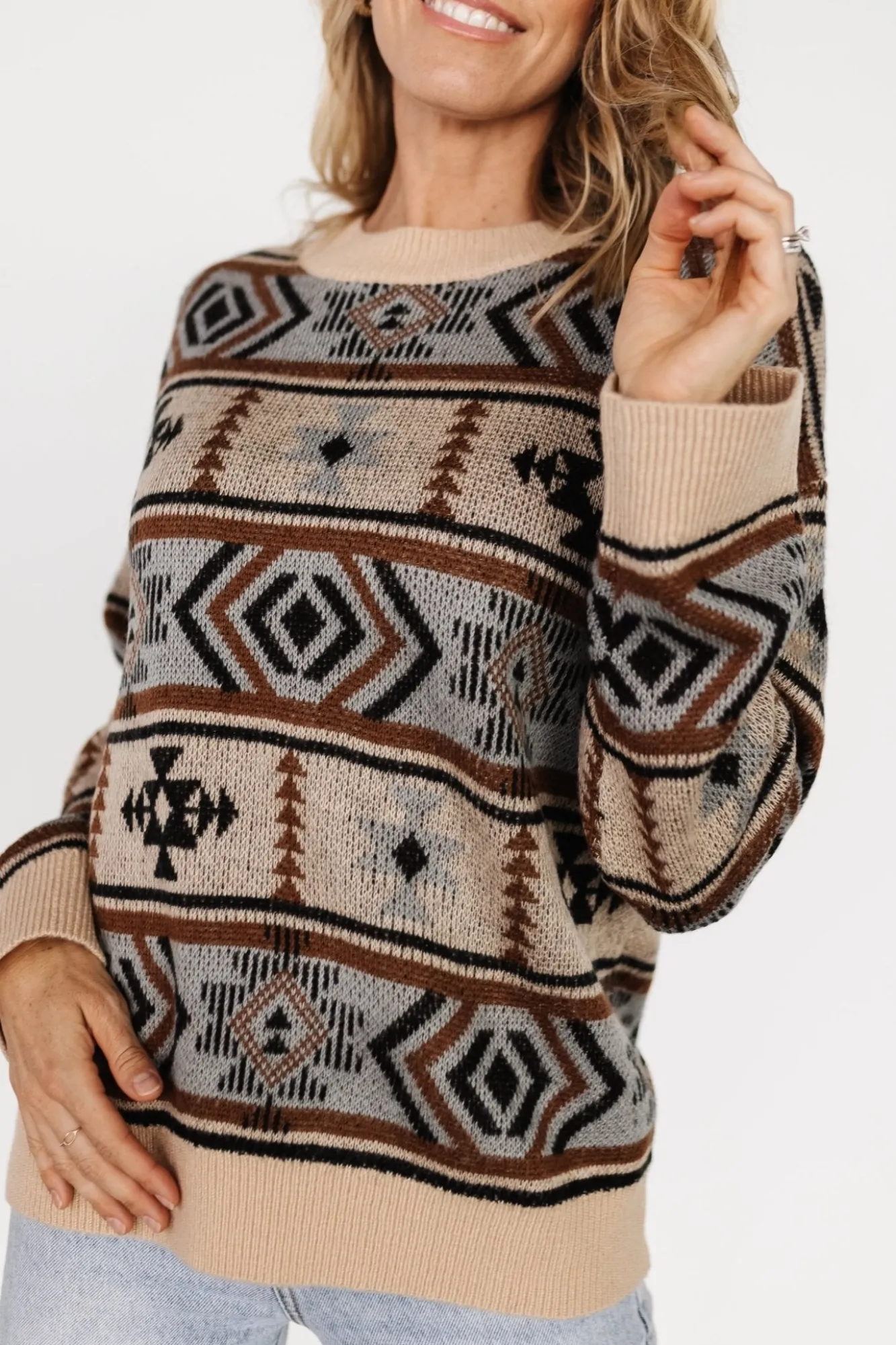 Baltic Born Conrad Knit Sweater | Tan Multi Print