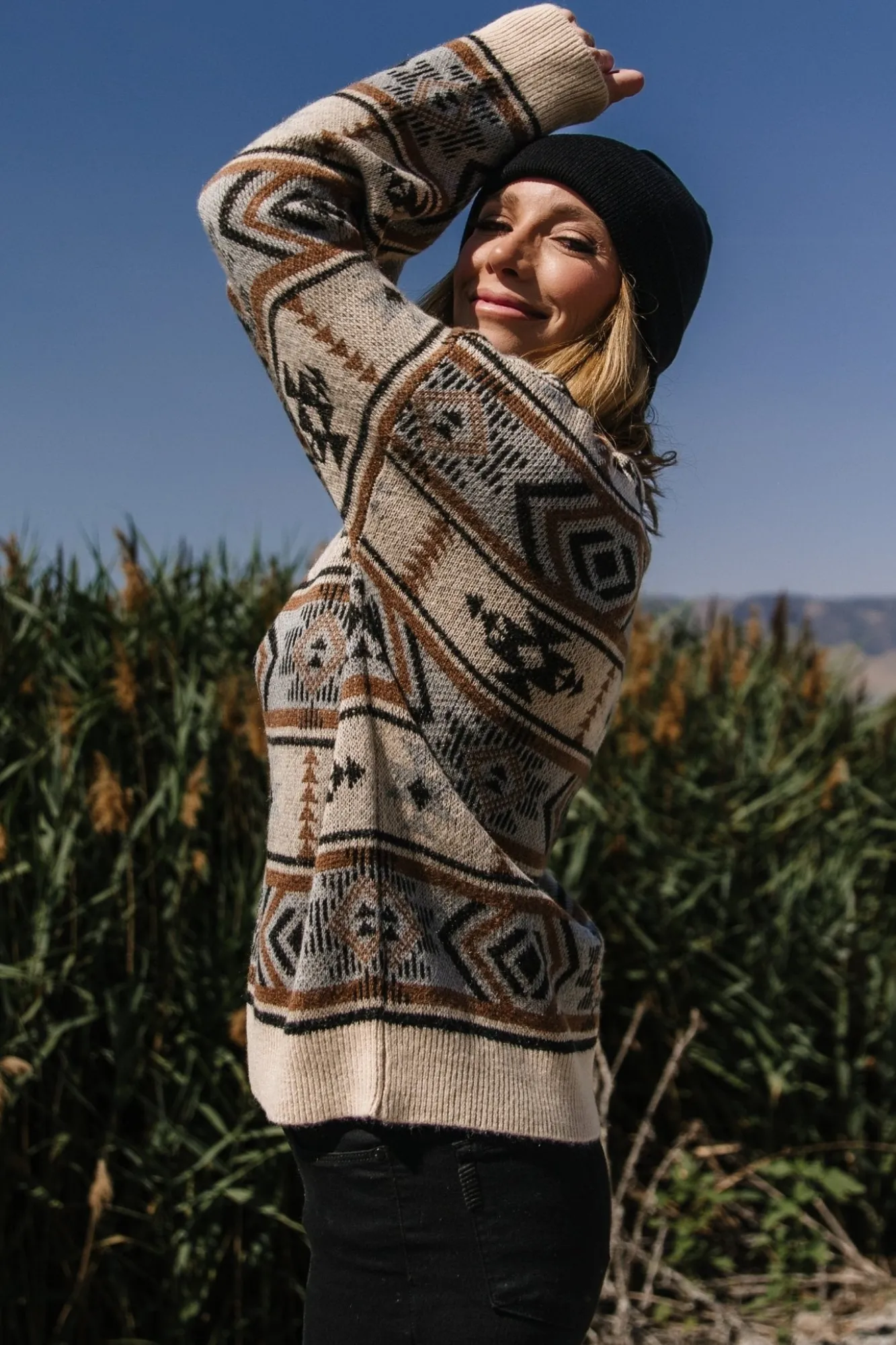 Baltic Born Conrad Knit Sweater | Tan Multi Print