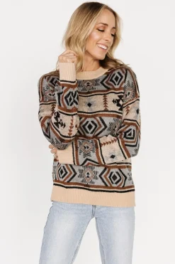 Baltic Born Conrad Knit Sweater | Tan Multi Print