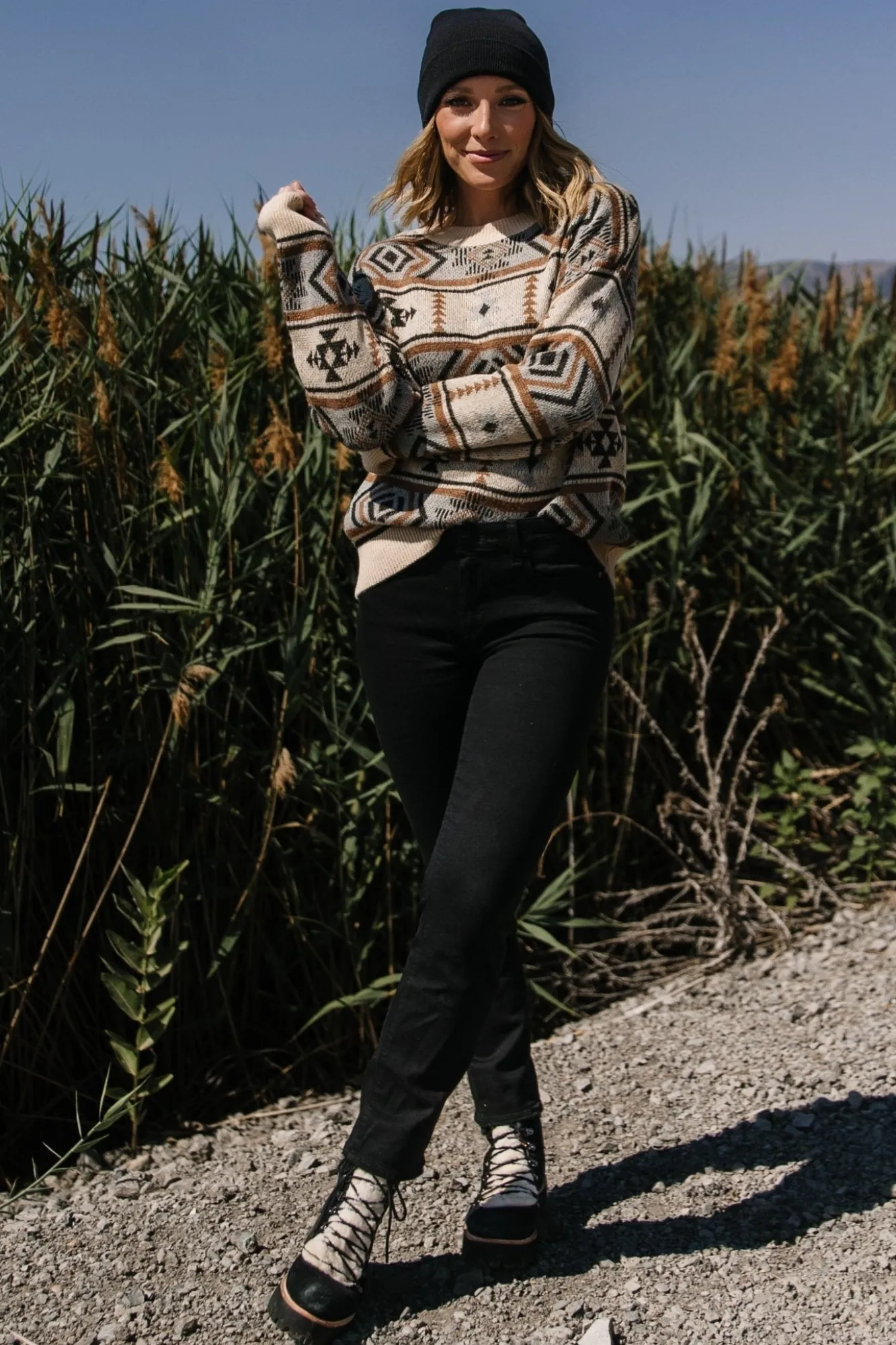 Baltic Born Conrad Knit Sweater | Tan Multi Print