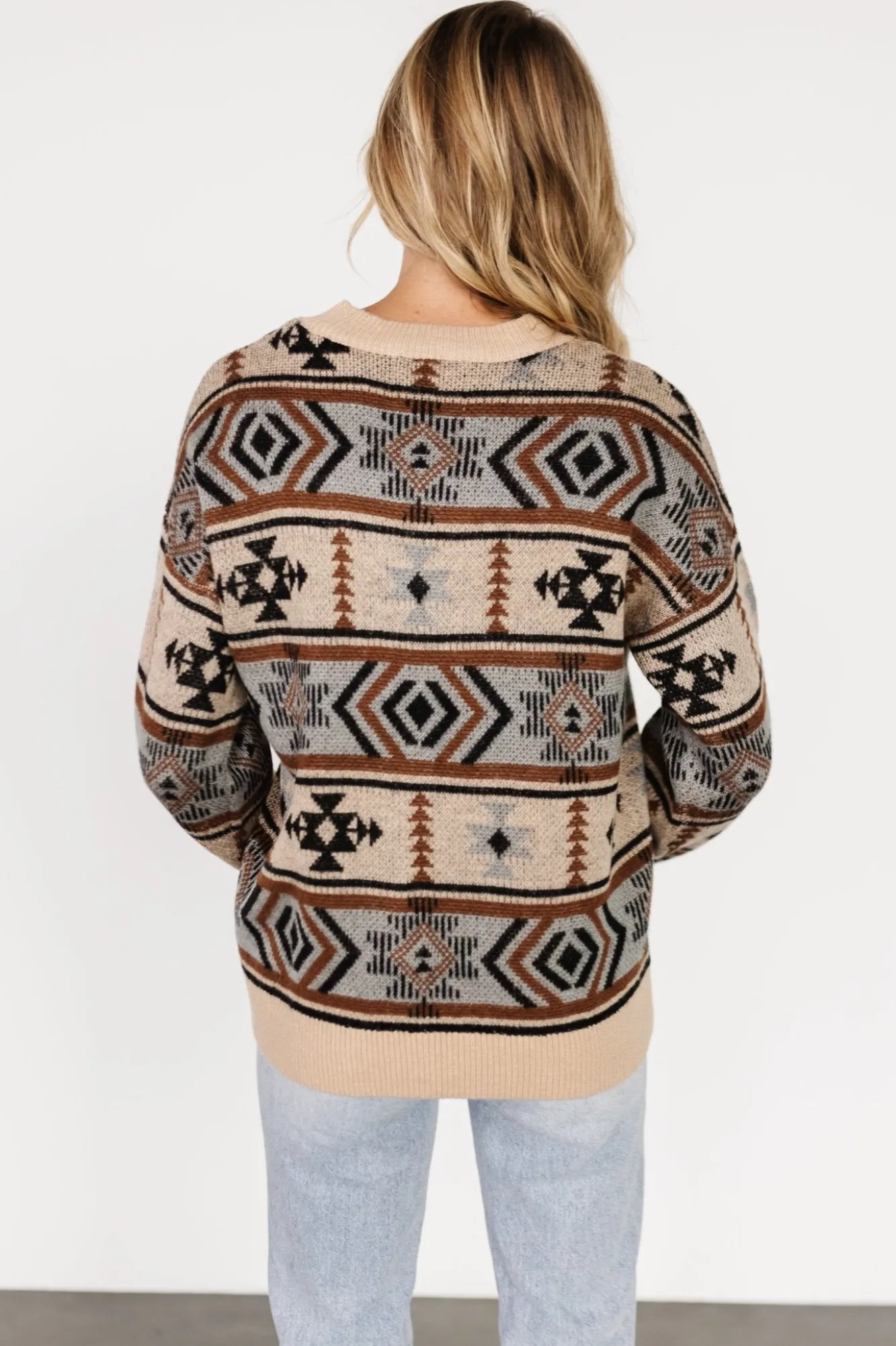 Baltic Born Conrad Knit Sweater | Tan Multi Print