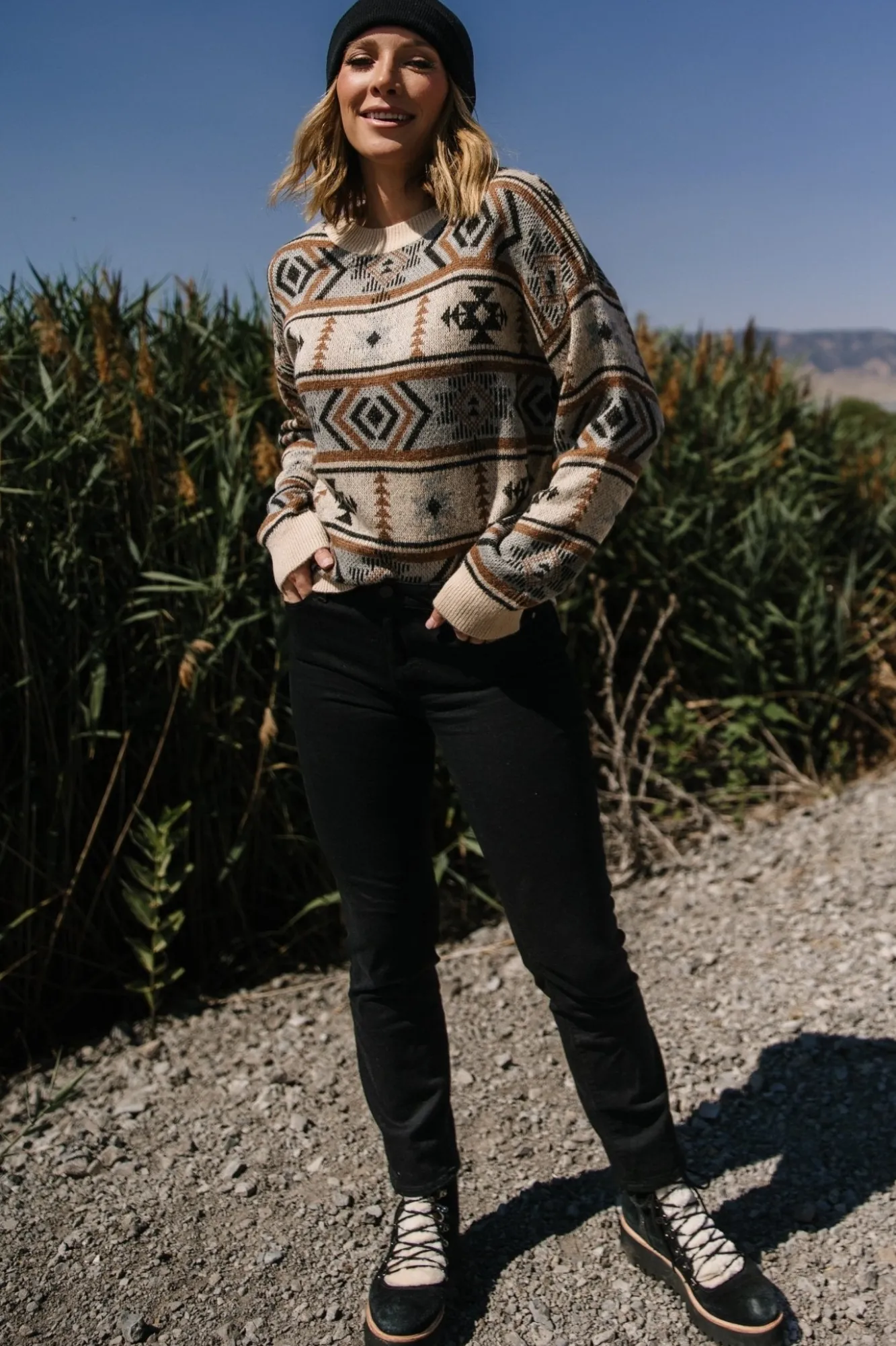 Baltic Born Conrad Knit Sweater | Tan Multi Print