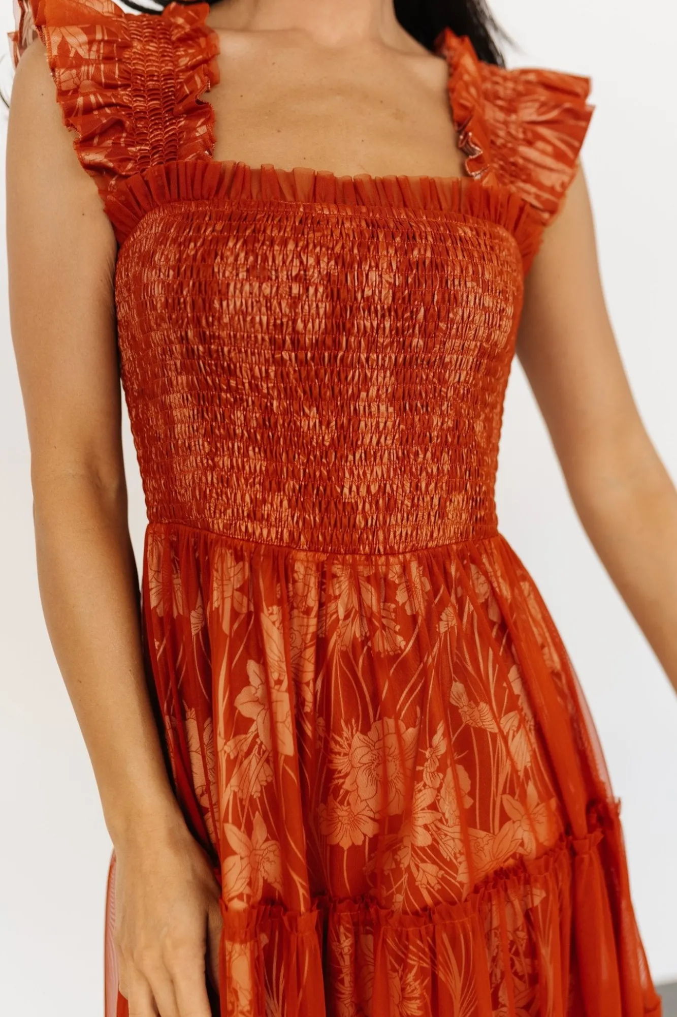 Baltic Born Cora Smocked Tulle Dress | Rust Floral