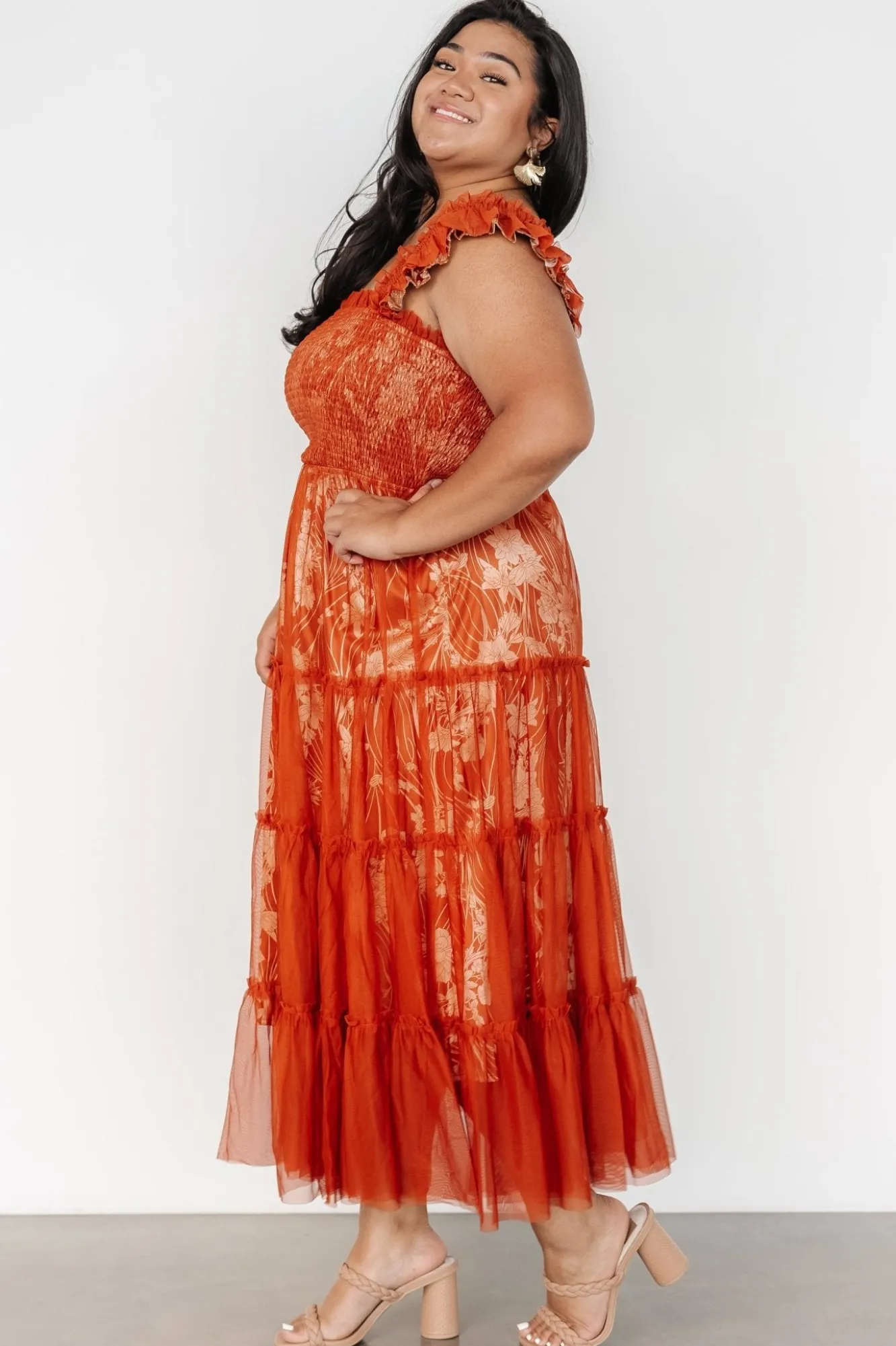 Baltic Born Cora Smocked Tulle Dress | Rust Floral