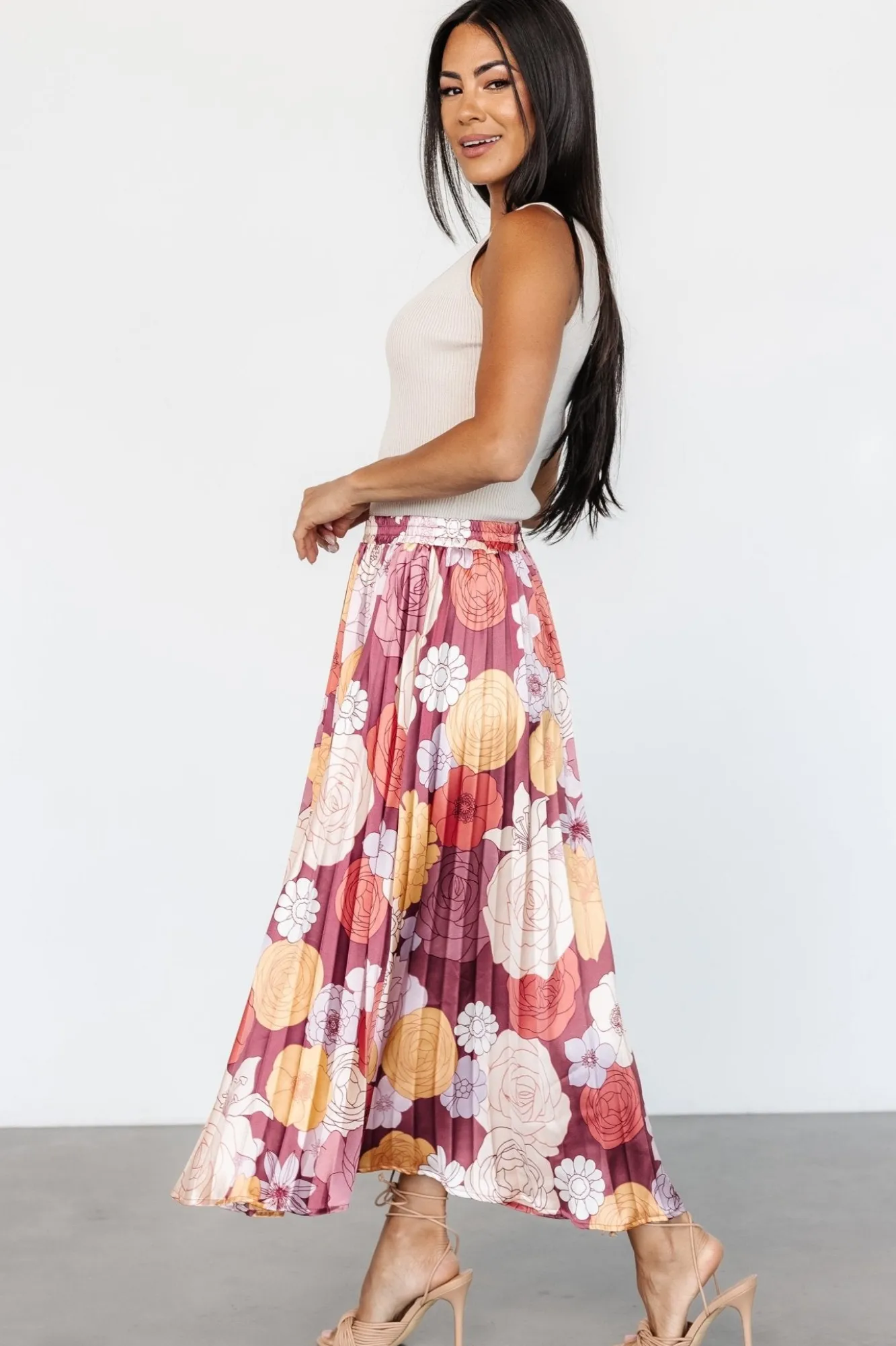 Baltic Born Cori Pleated Skirt | Deep Mauve Floral