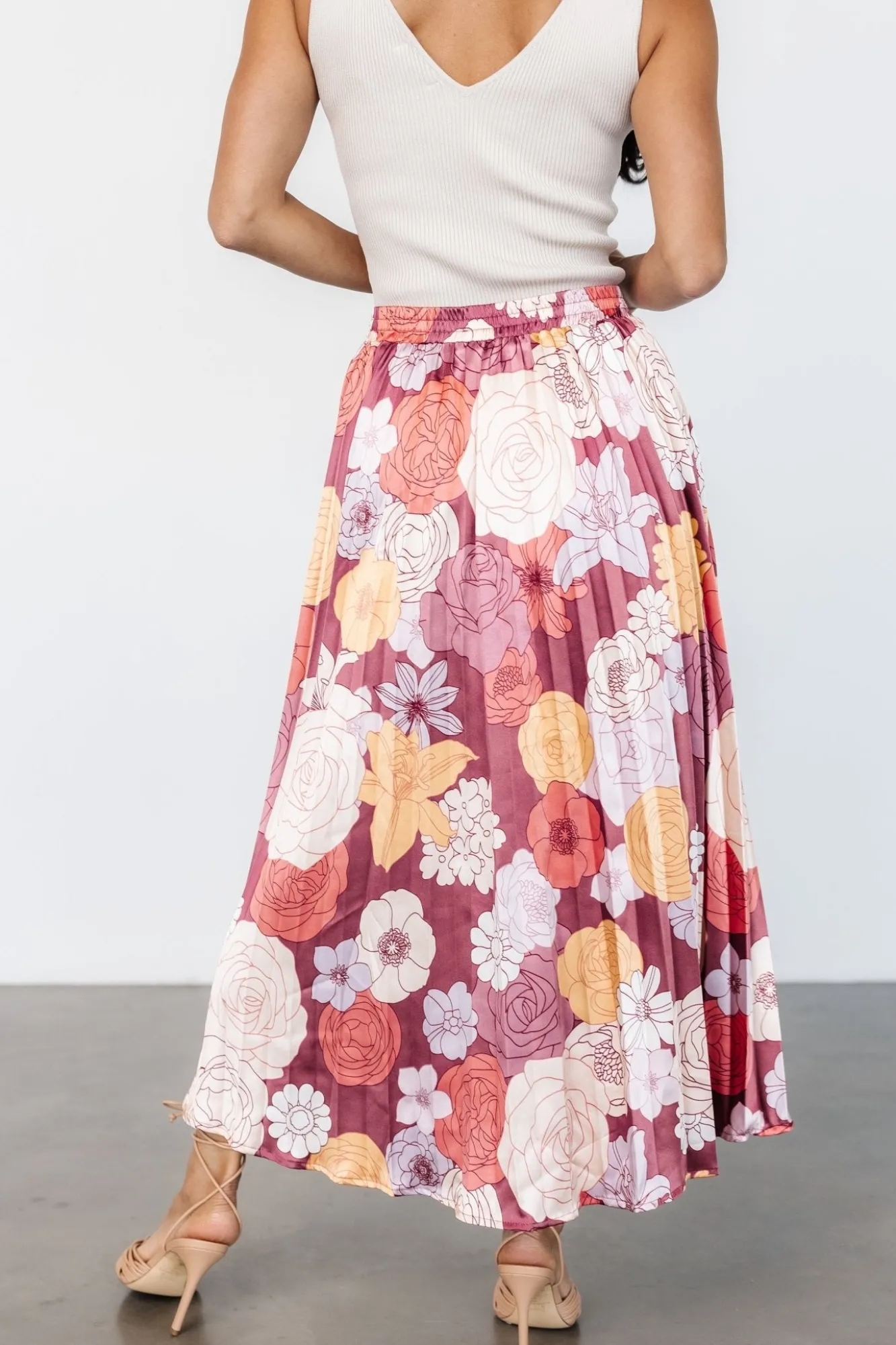 Baltic Born Cori Pleated Skirt | Deep Mauve Floral