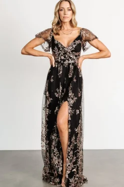 Baltic Born Corinne Shimmer Maxi Gown | Black + Rose Gold