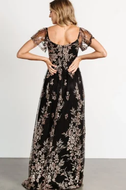 Baltic Born Corinne Shimmer Maxi Gown | Black + Rose Gold