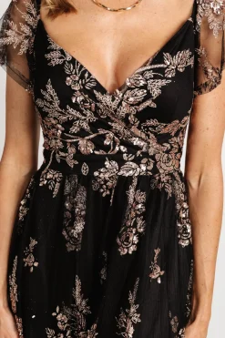 Baltic Born Corinne Shimmer Maxi Gown | Black + Rose Gold