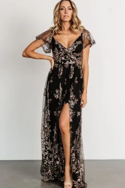 Baltic Born Corinne Shimmer Maxi Gown | Black + Rose Gold