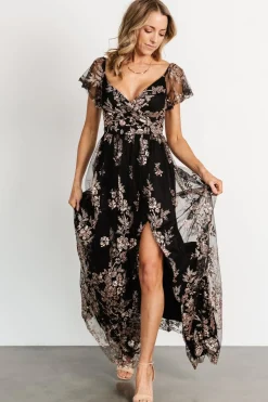 Baltic Born Corinne Shimmer Maxi Gown | Black + Rose Gold