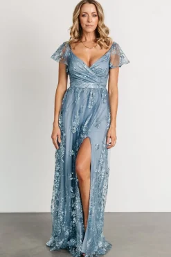 Baltic Born Corinne Shimmer Maxi Gown | Slate Blue