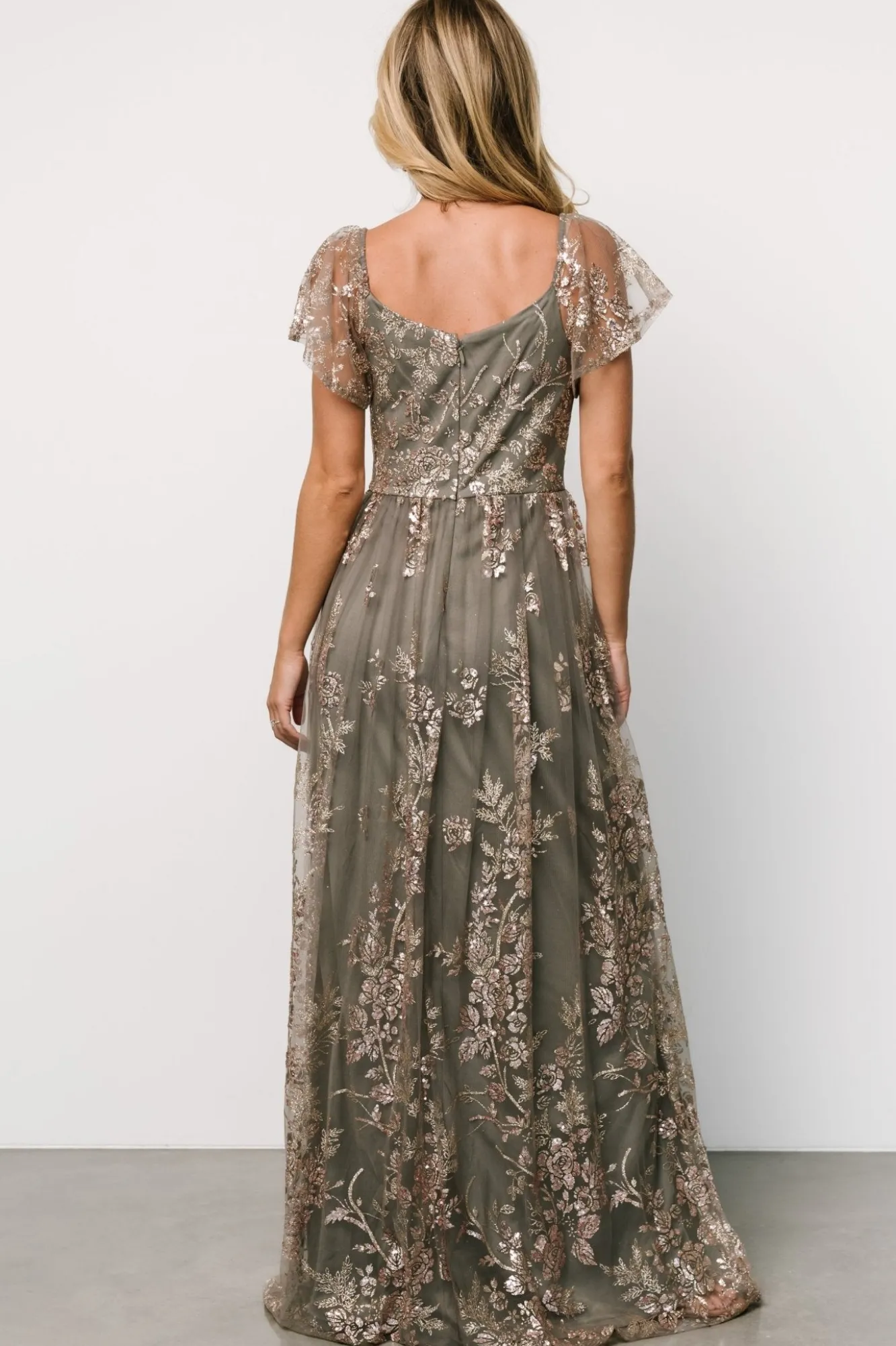 Baltic Born Corinne Shimmer Maxi Gown | Dark Sage + Rose Gold