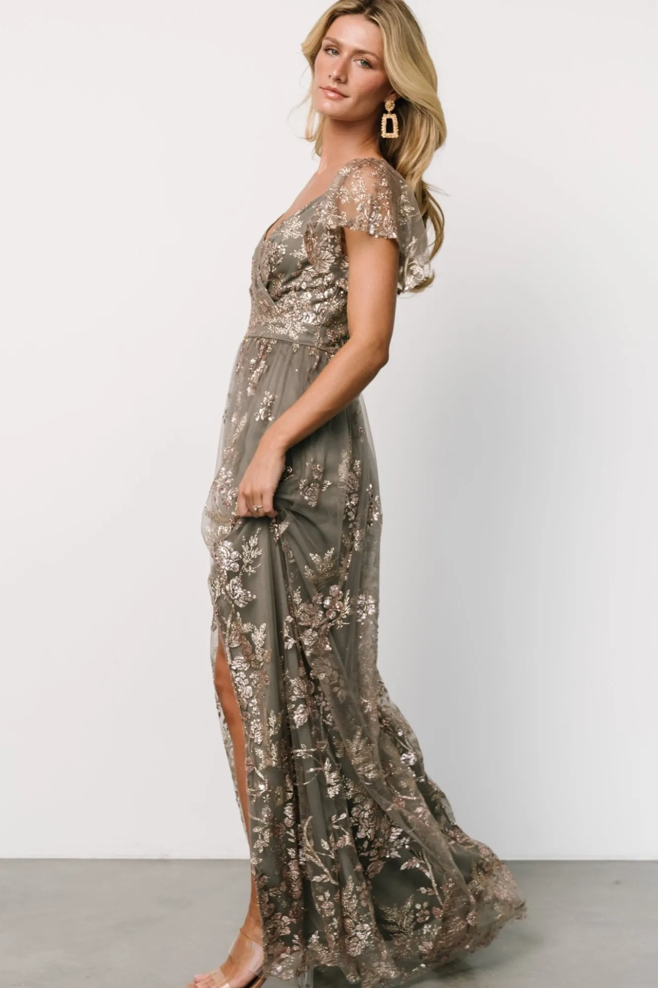 Baltic Born Corinne Shimmer Maxi Gown | Dark Sage + Rose Gold