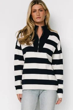Baltic Born Cornell Half Zip Sweater | Navy + Off White