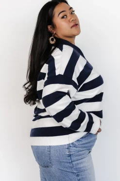 Baltic Born Cornell Half Zip Sweater | Navy + Off White
