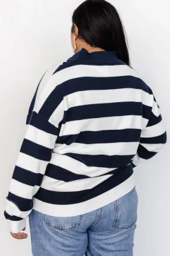 Baltic Born Cornell Half Zip Sweater | Navy + Off White