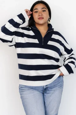 Baltic Born Cornell Half Zip Sweater | Navy + Off White