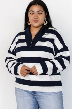 Baltic Born Cornell Half Zip Sweater | Navy + Off White