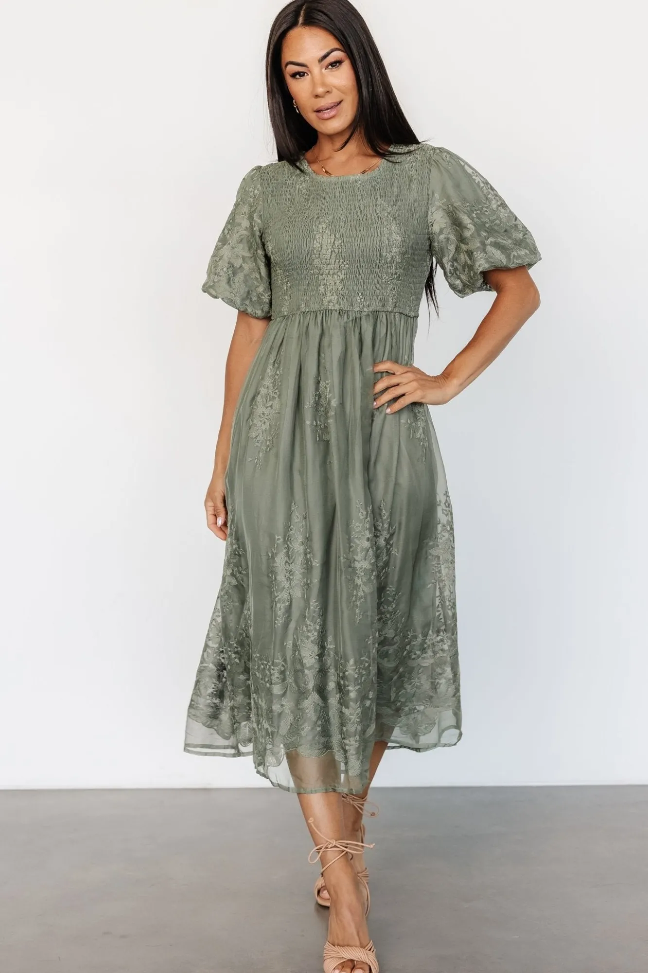 Baltic Born Corrine Embroidered Midi Dress | Deep Sage