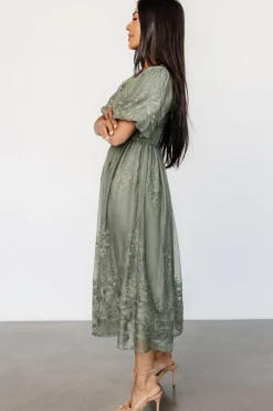 Baltic Born Corrine Embroidered Midi Dress | Deep Sage