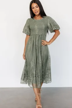 Baltic Born Corrine Embroidered Midi Dress | Deep Sage
