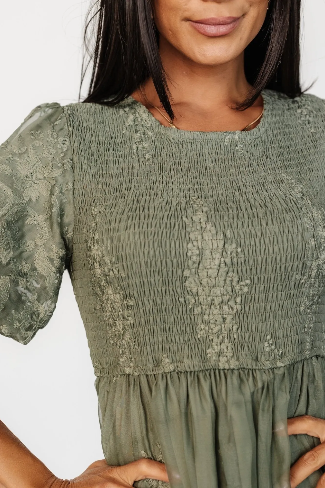 Baltic Born Corrine Embroidered Midi Dress | Deep Sage