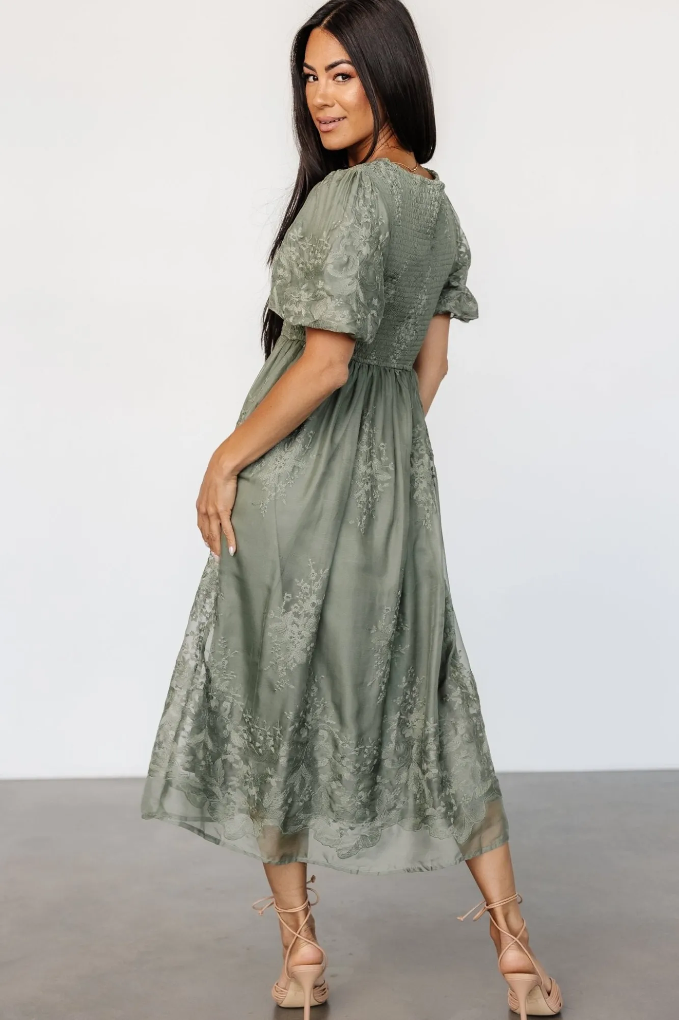 Baltic Born Corrine Embroidered Midi Dress | Deep Sage