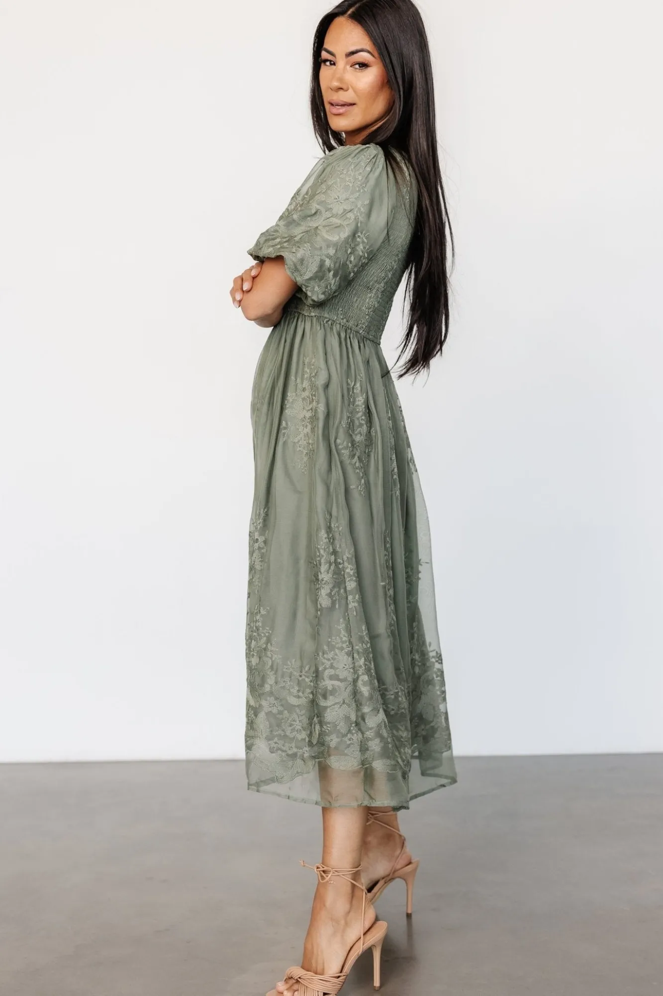 Baltic Born Corrine Embroidered Midi Dress | Deep Sage