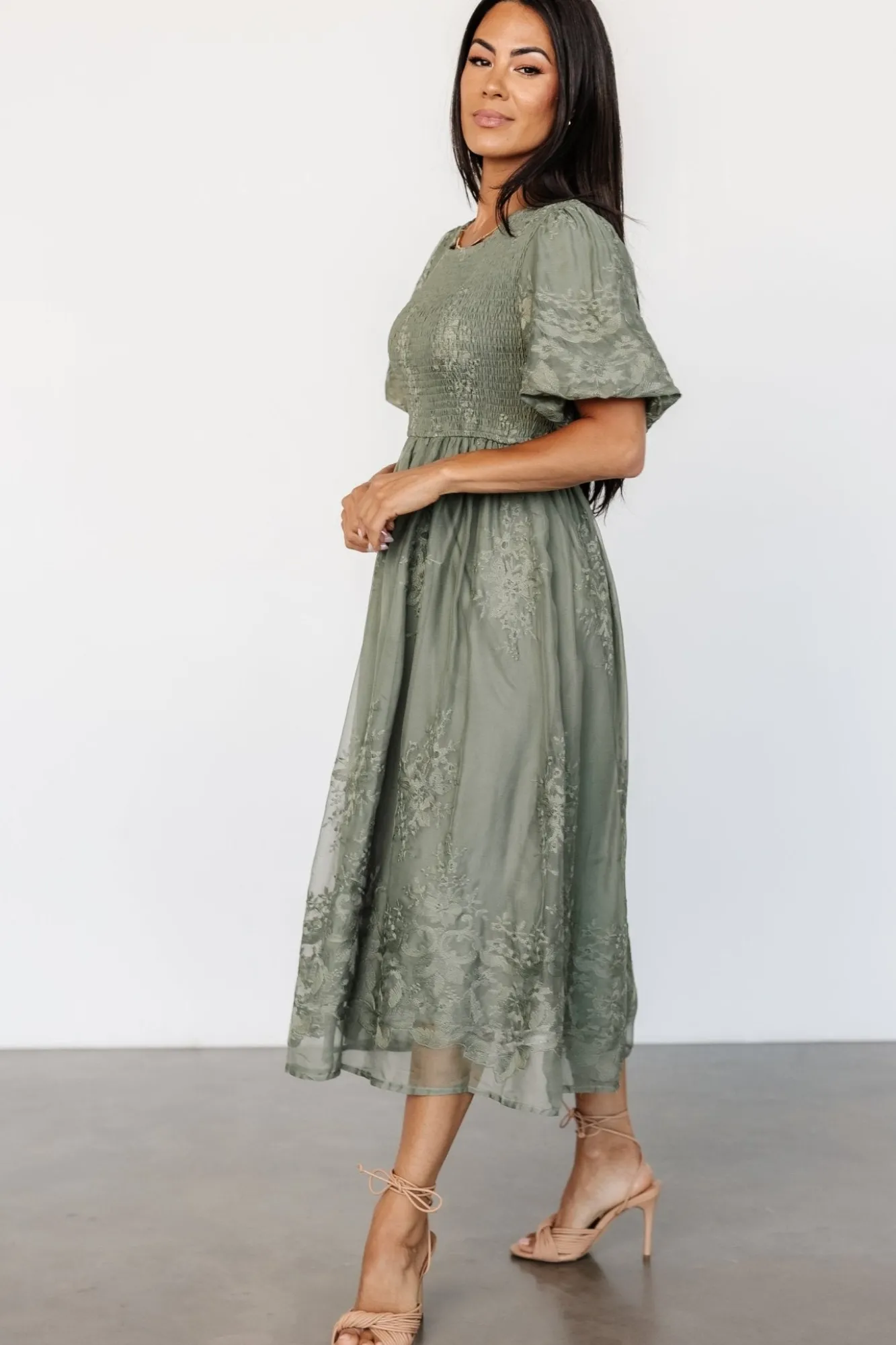 Baltic Born Corrine Embroidered Midi Dress | Deep Sage