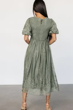 Baltic Born Corrine Embroidered Midi Dress | Deep Sage
