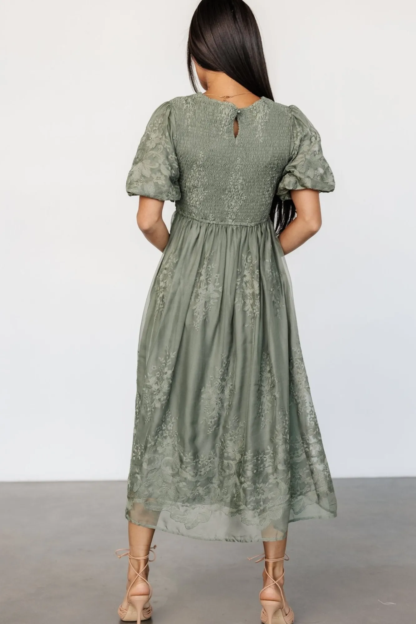 Baltic Born Corrine Embroidered Midi Dress | Deep Sage