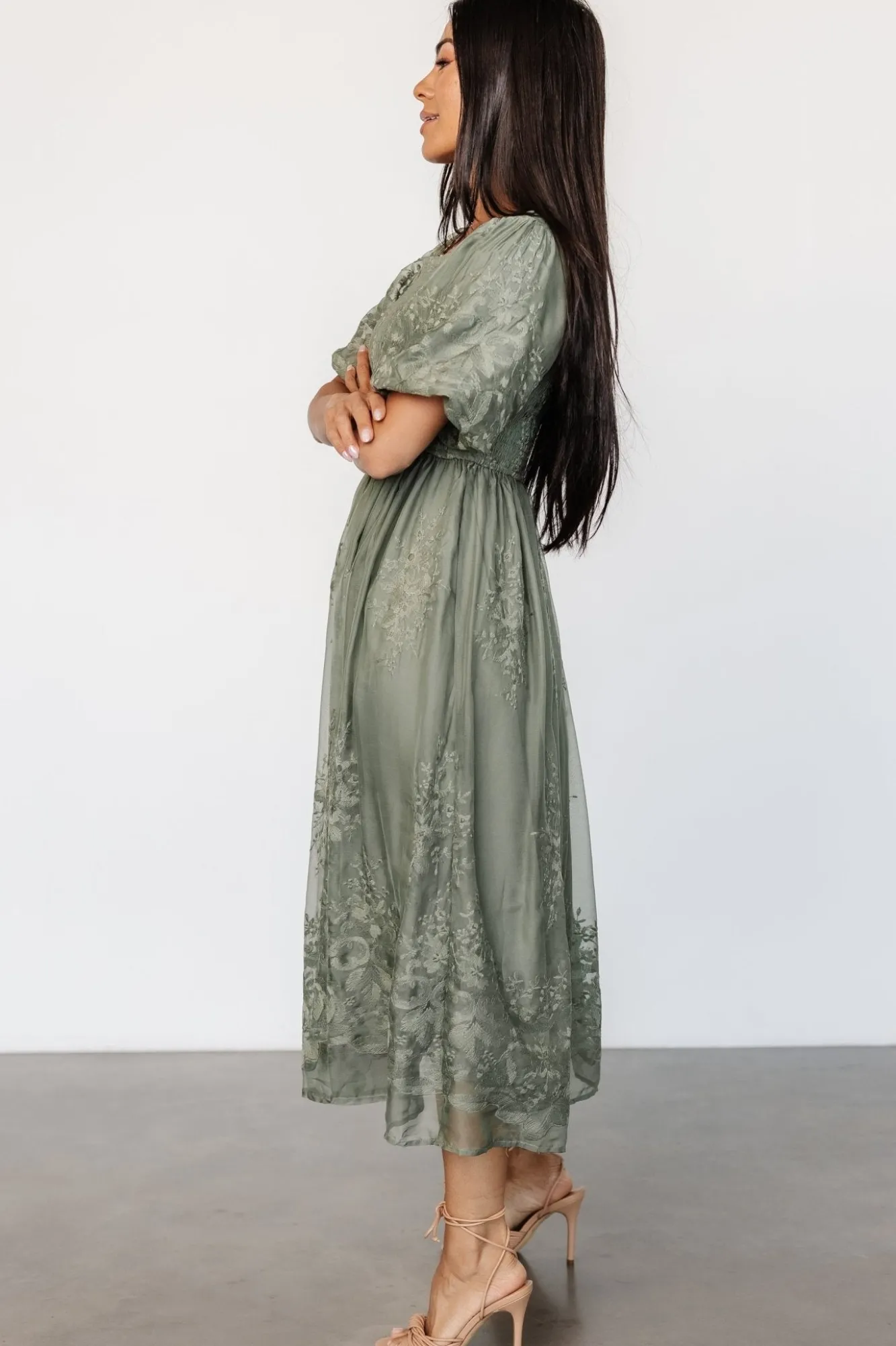 Baltic Born Corrine Embroidered Midi Dress | Deep Sage