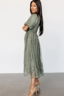 Baltic Born Corrine Embroidered Midi Dress | Deep Sage