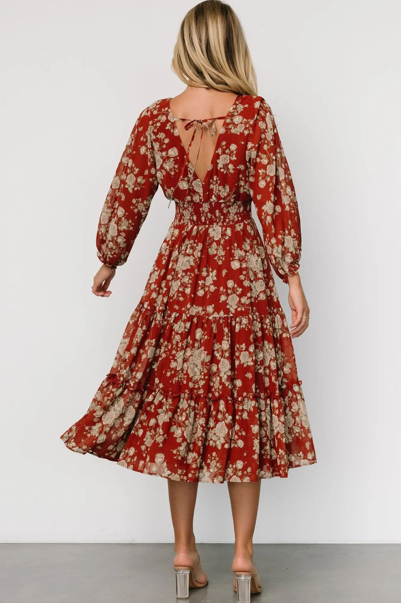 Baltic Born Coventry Tiered Midi Dress | Rust Floral