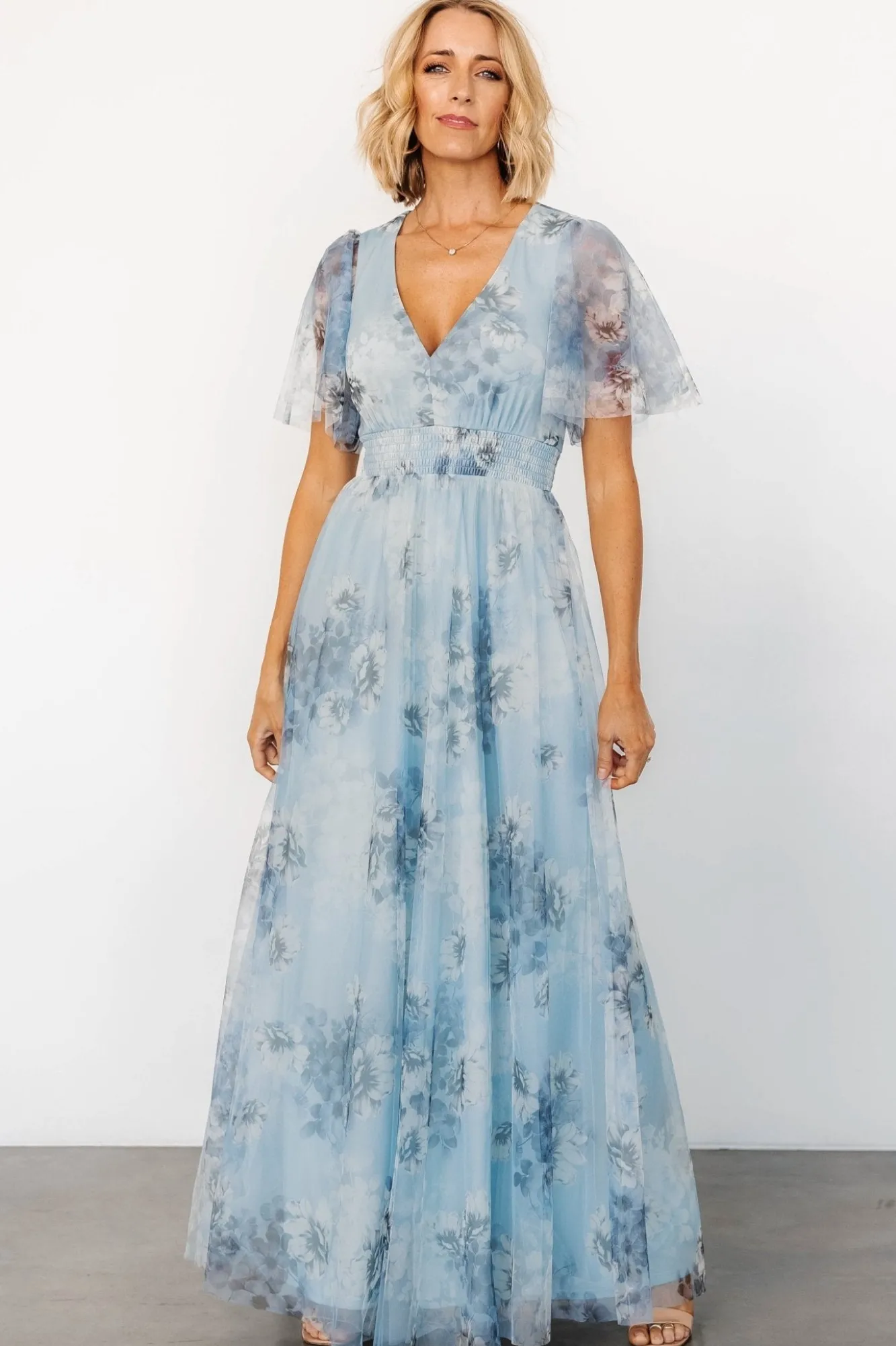 Baltic Born Cressida Tulle Maxi Dress | Blue + Off White Floral