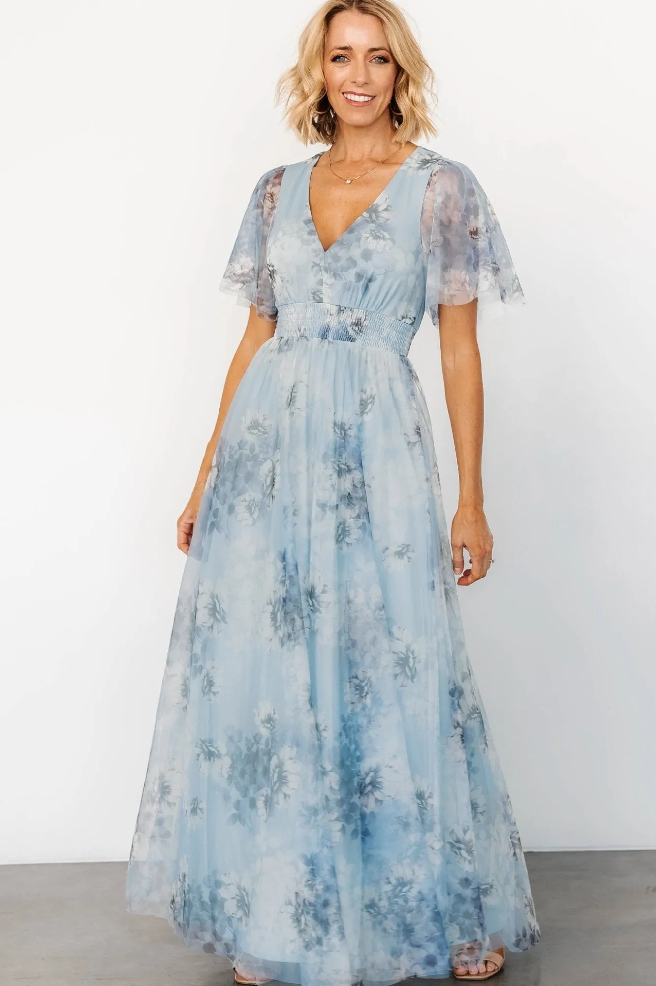 Baltic Born Cressida Tulle Maxi Dress | Blue + Off White Floral