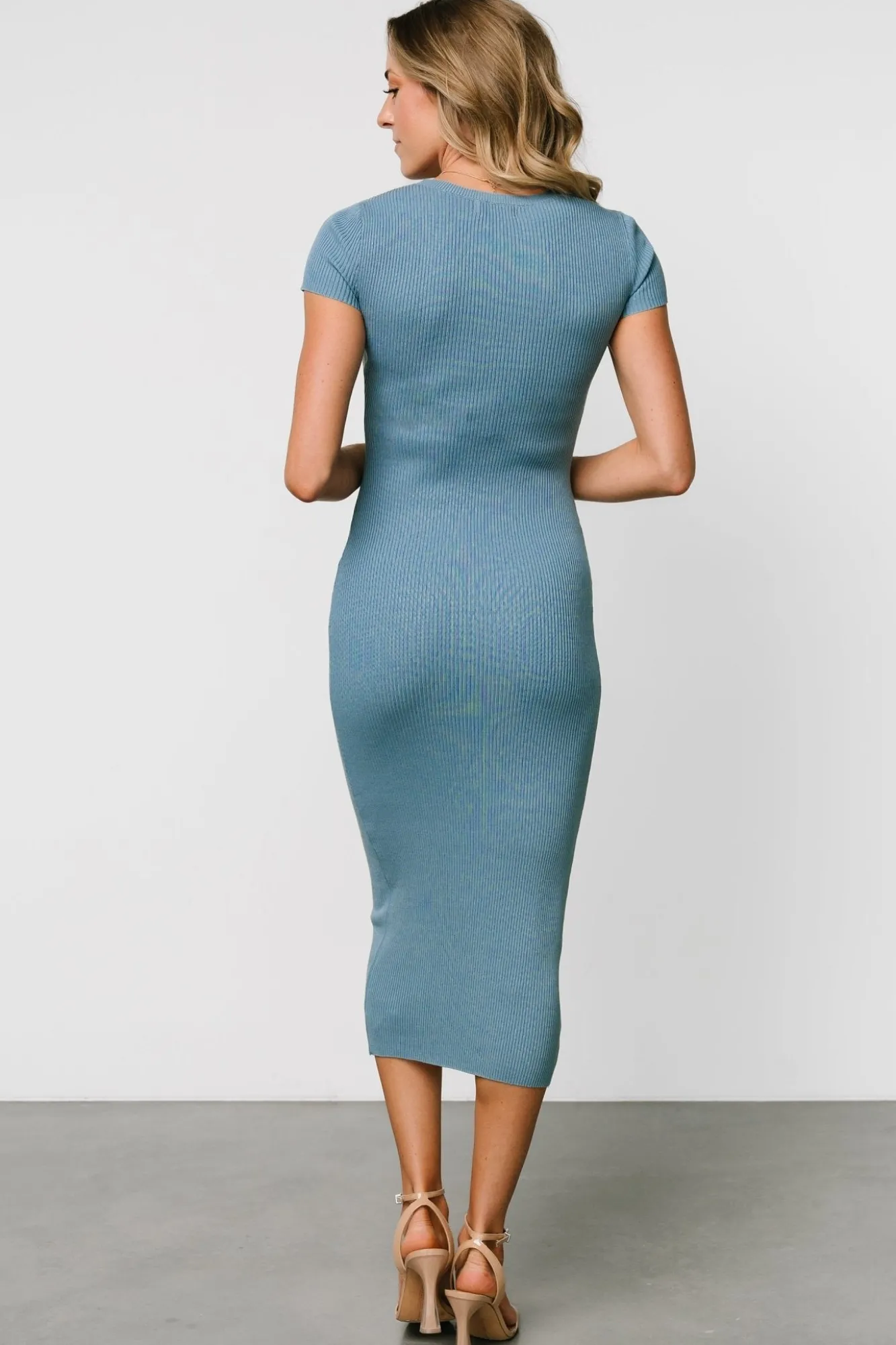 Baltic Born Dana Ribbed Midi Dress | Dusty Blue