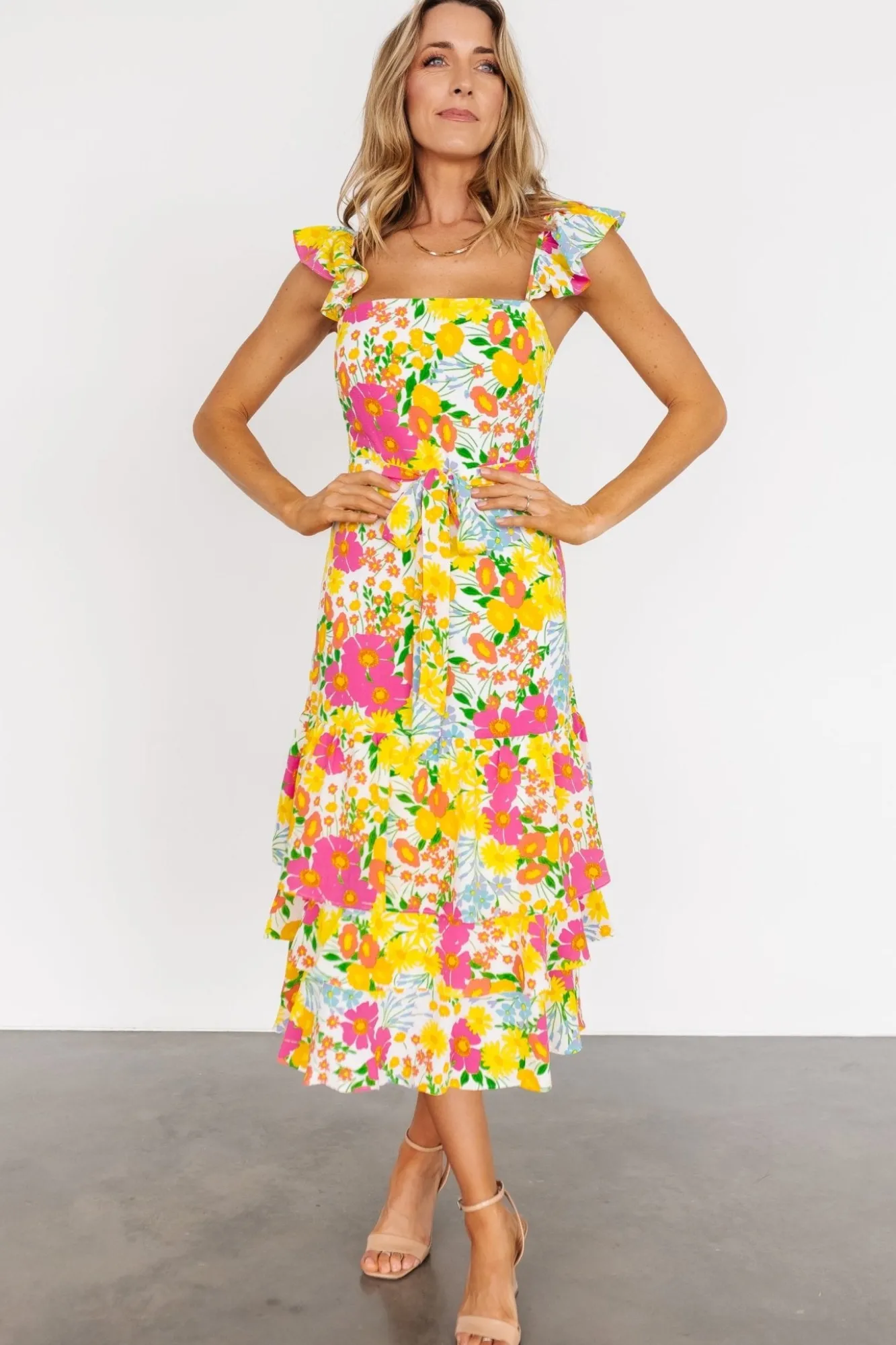Baltic Born Dani Ruffle Tiered Midi Dress | Multi Floral