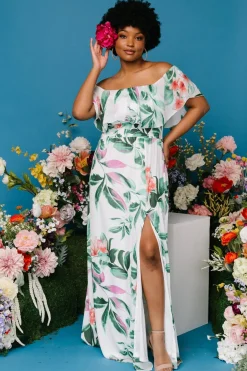 Baltic Born Daphne Off Shoulder Maxi Dress | White + Green Multi Floral
