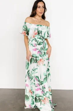 Baltic Born Daphne Off Shoulder Maxi Dress | White + Green Multi Floral