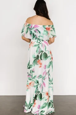 Baltic Born Daphne Off Shoulder Maxi Dress | White + Green Multi Floral